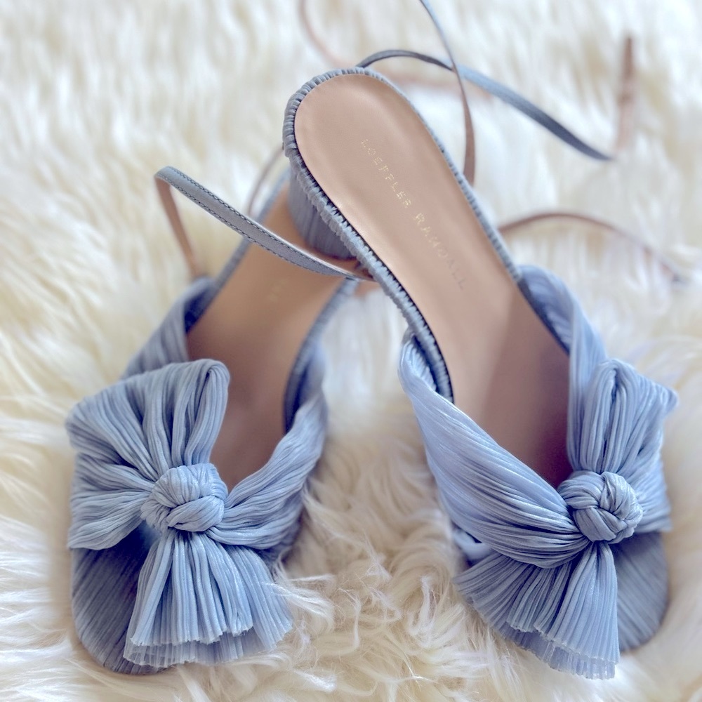 Loeffler Randall Dahlia Blue Pleated Bow Heels
